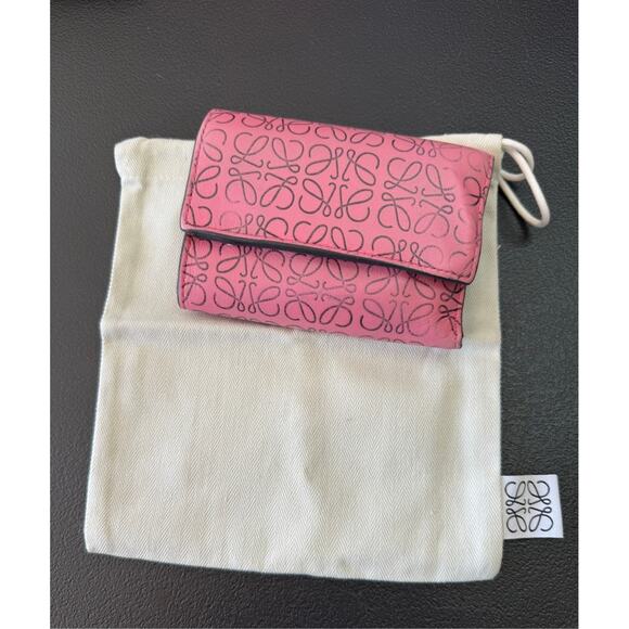 Loewe Repeat Anagram Leather Tri-Fold Wallet Black & Pink*Snap*Dustbag*Cards - Picture 1 of 7